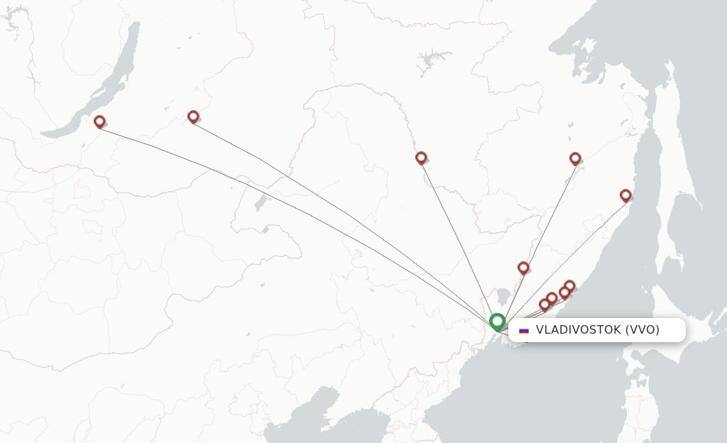 Route map with flights from Vladivostok with Aurora