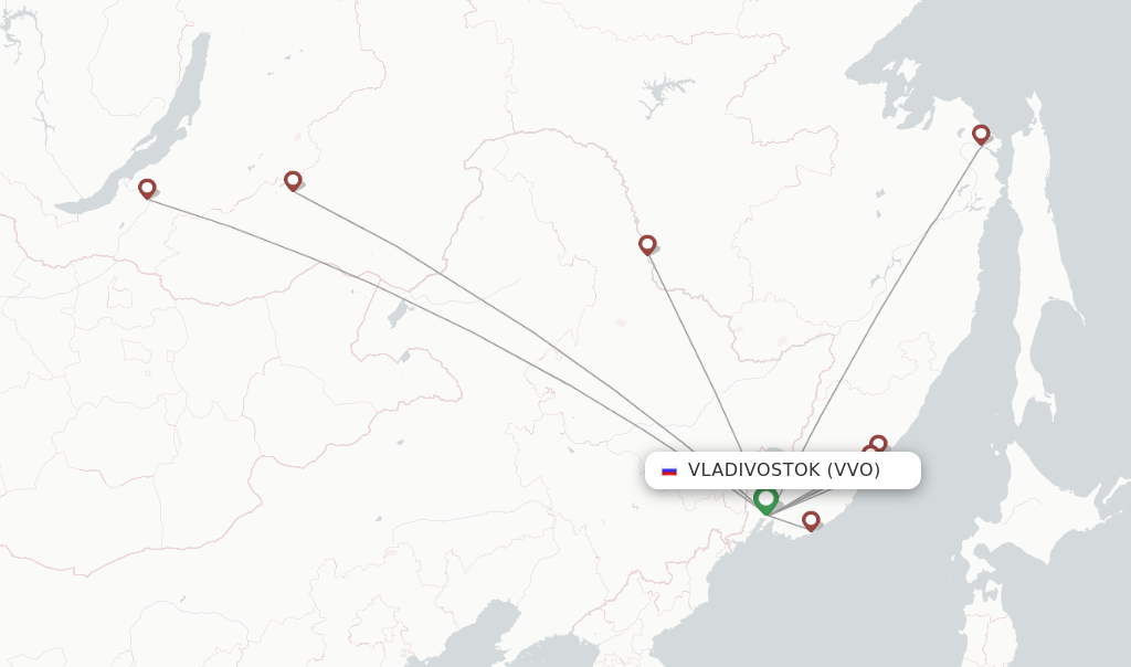 Route map with flights from Vladivostok with Aurora