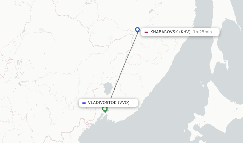 Flights from Vladivostok to Khabarovsk route map