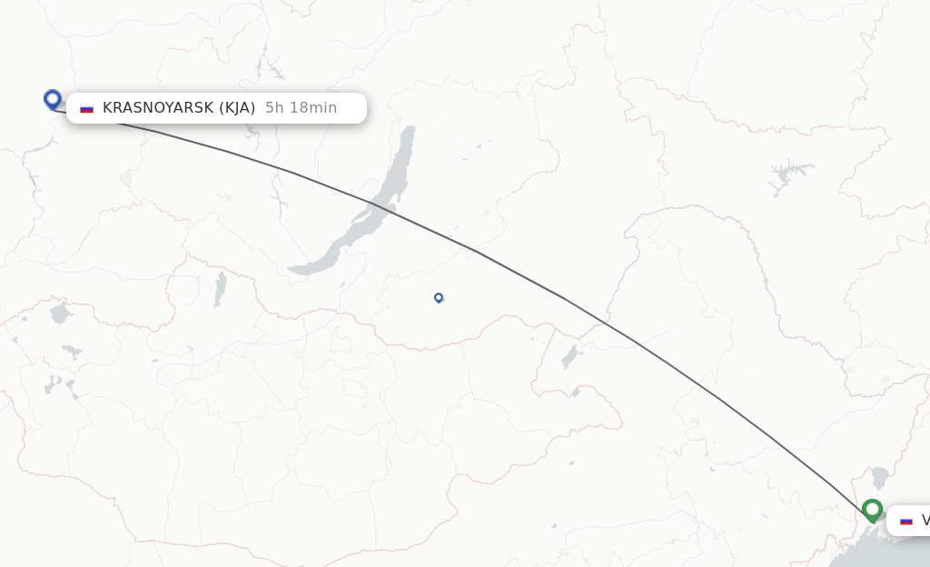 Flights from Vladivostok to Krasnojarsk route map