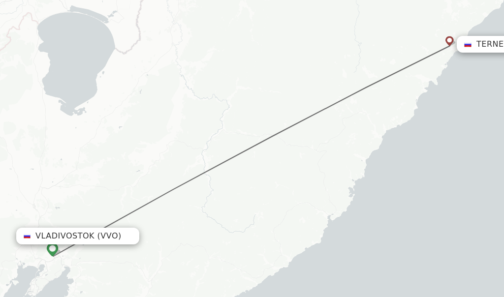 Flights from Vladivostok to Terney route map