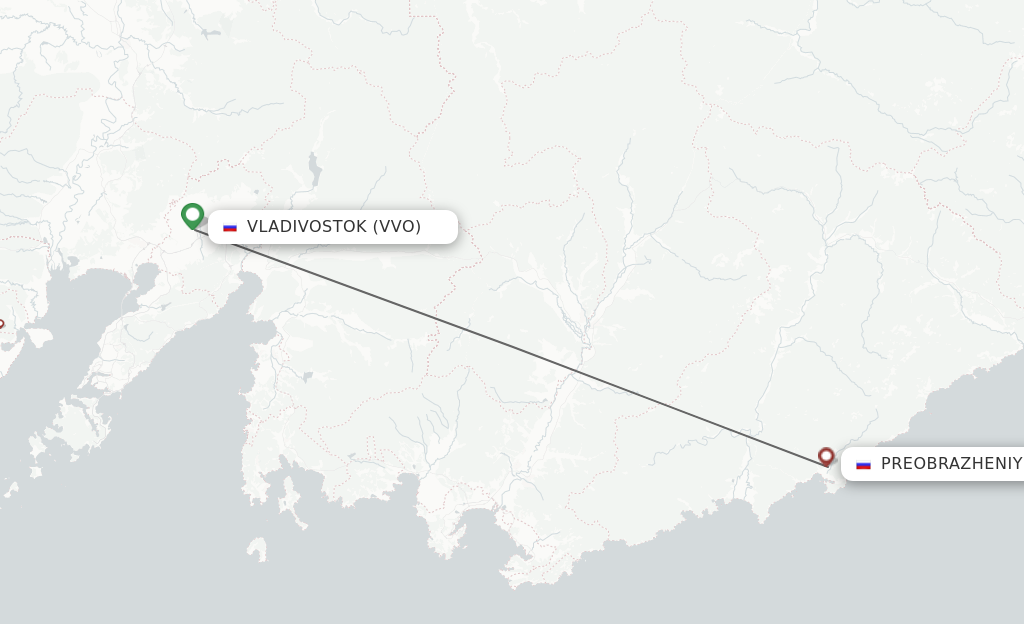 Flights from Vladivostok to Preobrazheniye route map