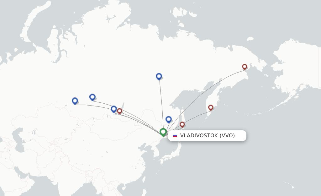 Route map with flights from Vladivostok with S7 Airlines