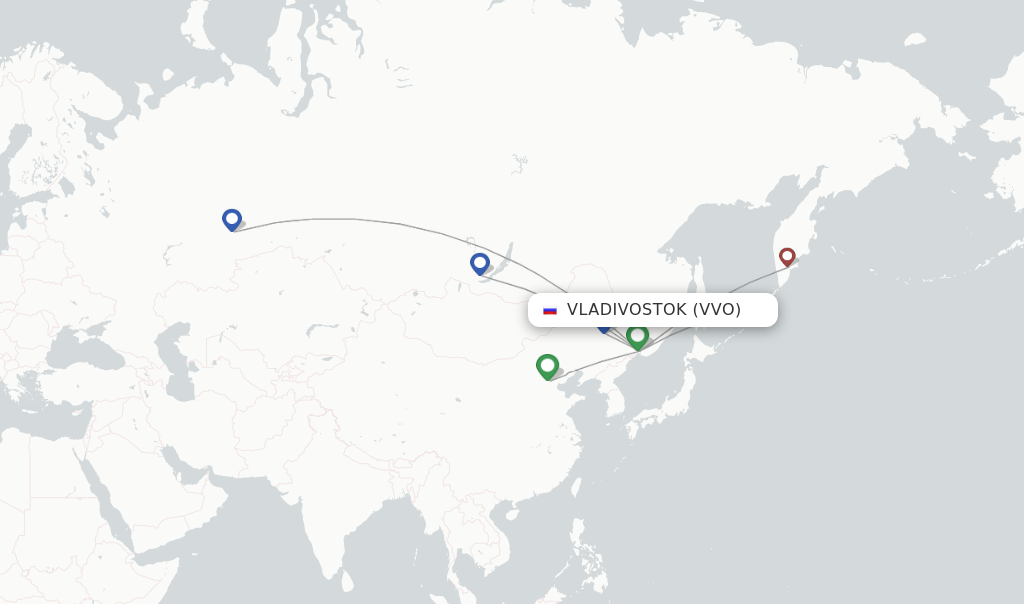 Route map with flights from Vladivostok with Ural Airlines