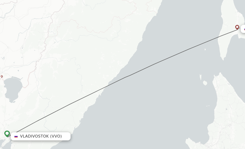 Flights from Vladivostok to Yuzhno-Sakhalinsk route map