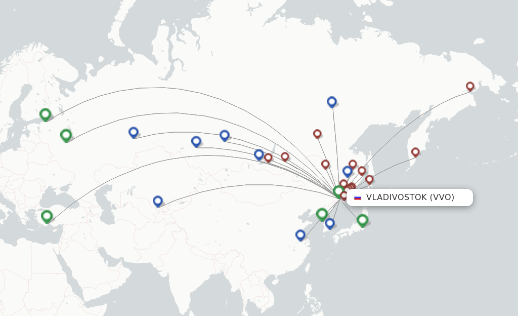 Flights from Vladivostok to Tokyo route map