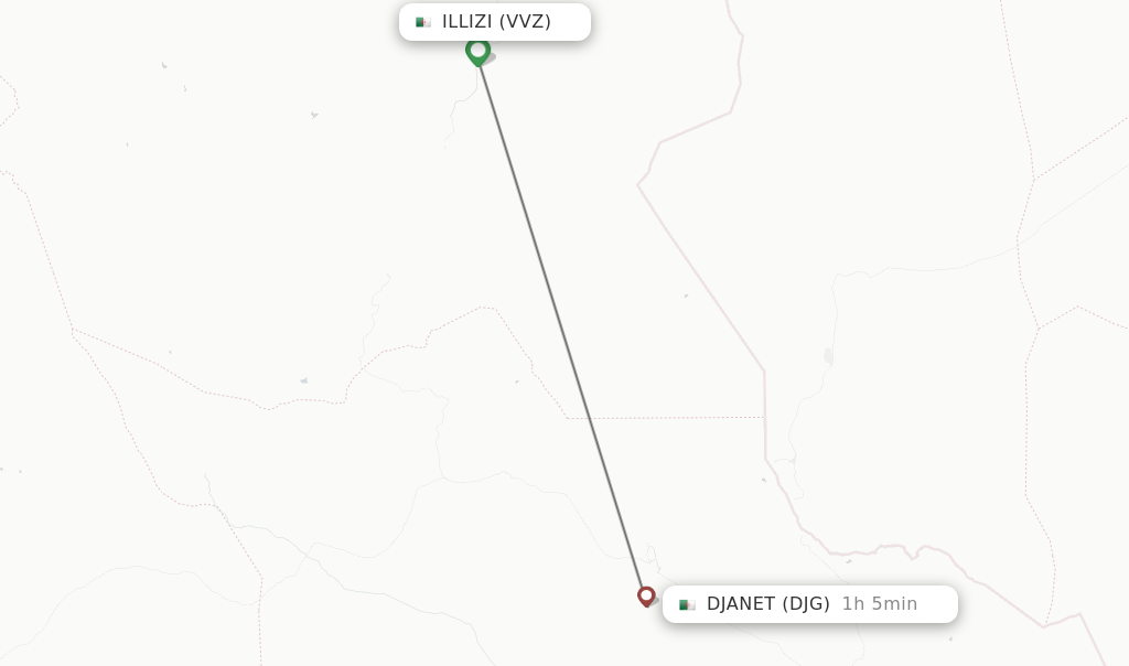 Flights from Illizi to Djanet route map