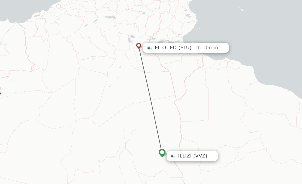 Flights from Illizi to El Oued route map