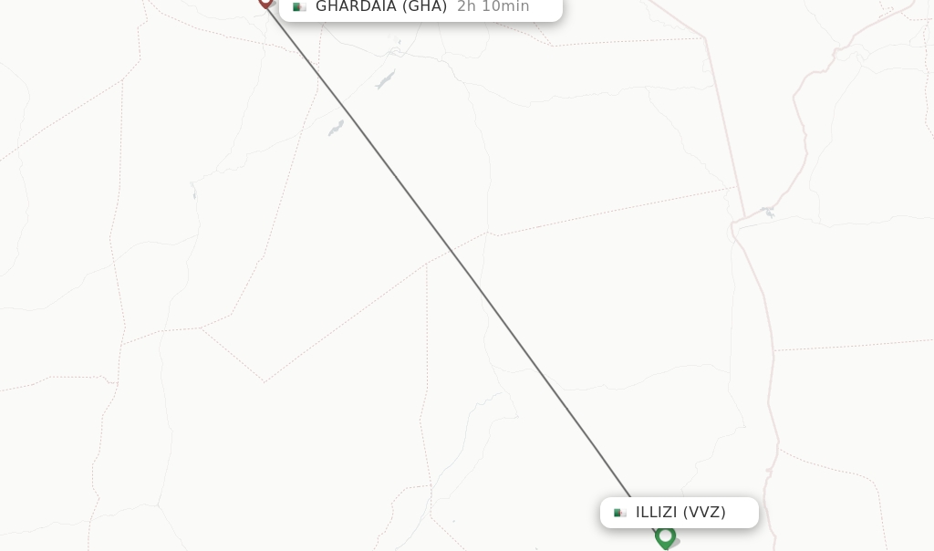Flights from Illizi to Ghardaia route map