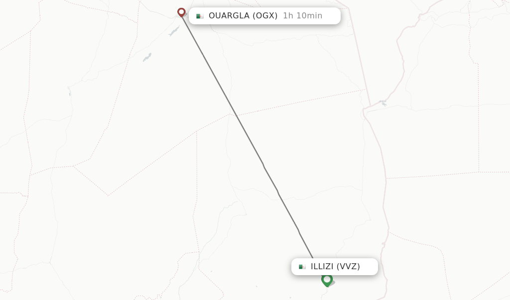 Flights from Illizi to Ouargla route map
