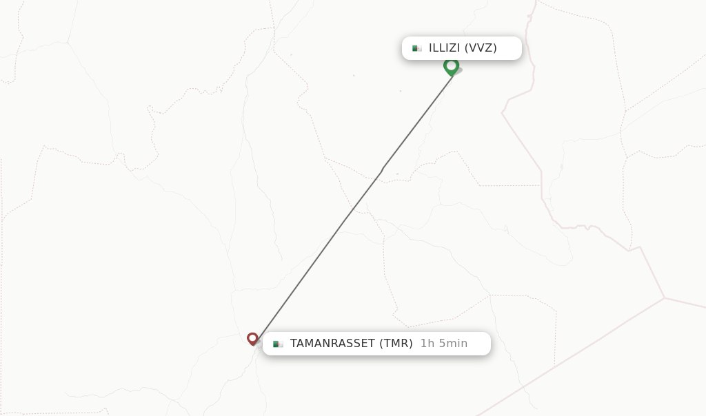 Flights from Illizi to Tamanrasset route map