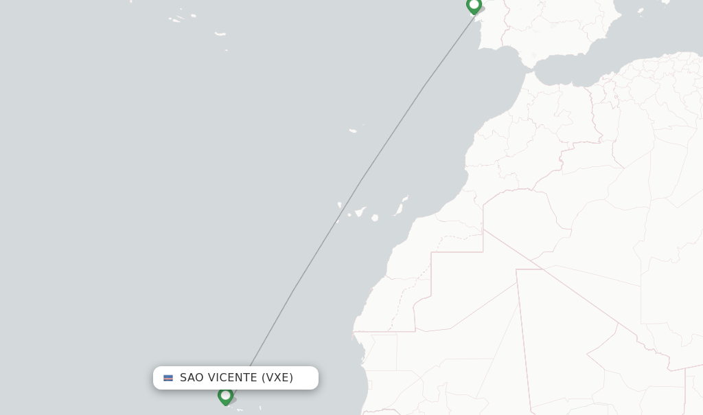 Route map with flights from Sao Vicente with TAP