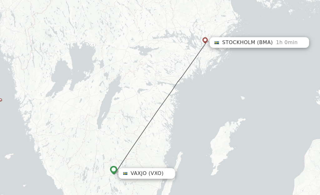 Flights from Vaxjo to Stockholm route map