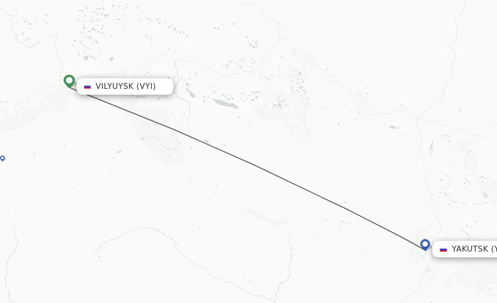 Flights from Vilyuysk to Yakutsk route map