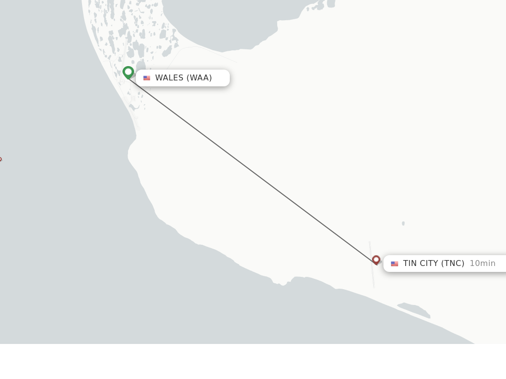 Flights from Tin City to Wales route map