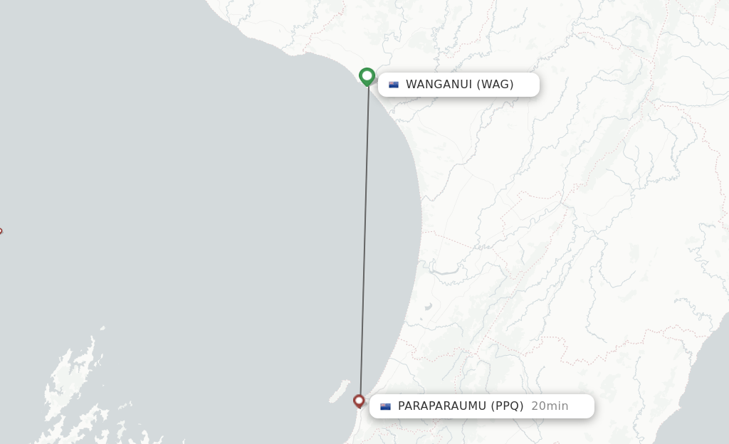 Flights from Wanganui to Paraparaumu route map