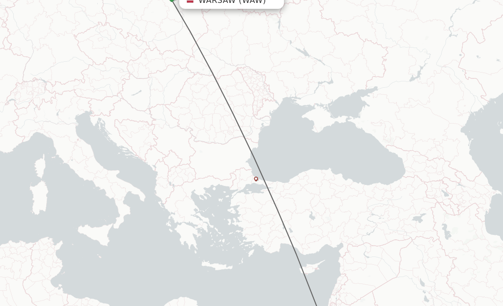 Flights from Warsaw to Aqaba route map