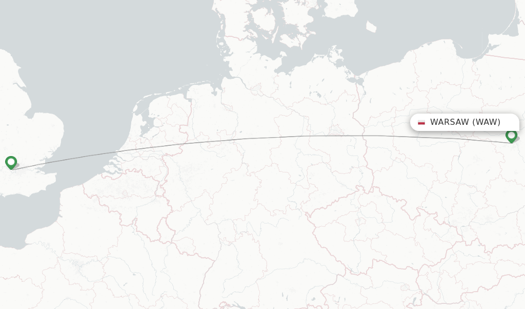 Route map with flights from Warsaw with British Airways
