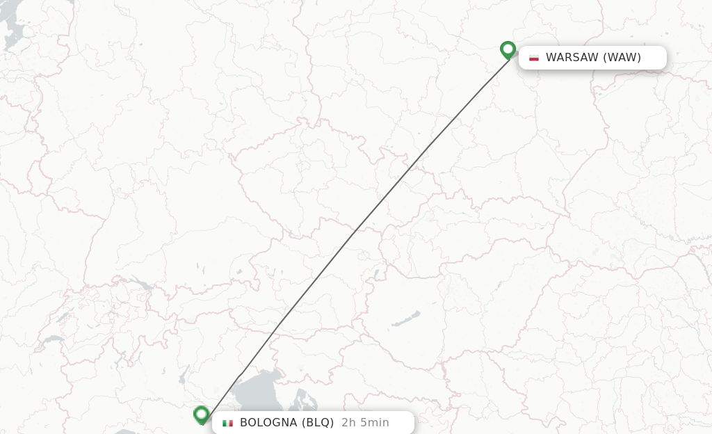 Flights from Warsaw to Bologna route map