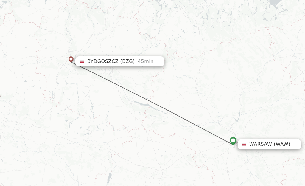 Flights from Warsaw to Bydgoszcz route map