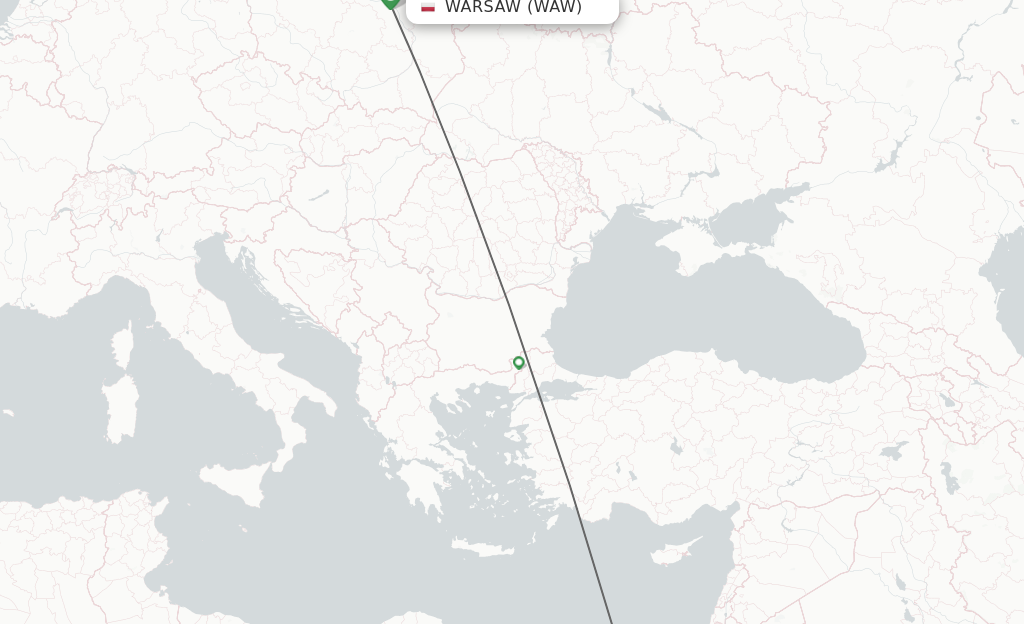 Flights from Warsaw to Cairo route map