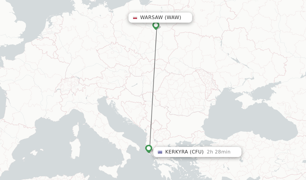 Flights from Warsaw to Kerkyra route map
