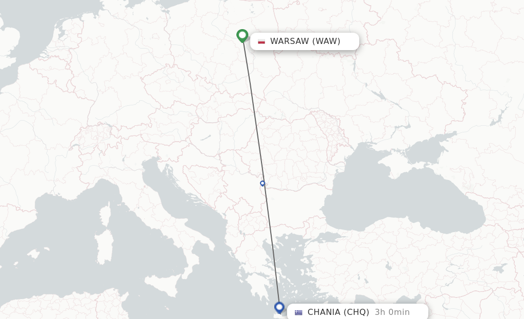 Flights from Warsaw to Chania route map