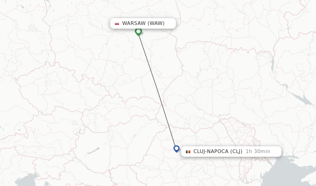 Flights from Warsaw to Cluj-Napoca route map