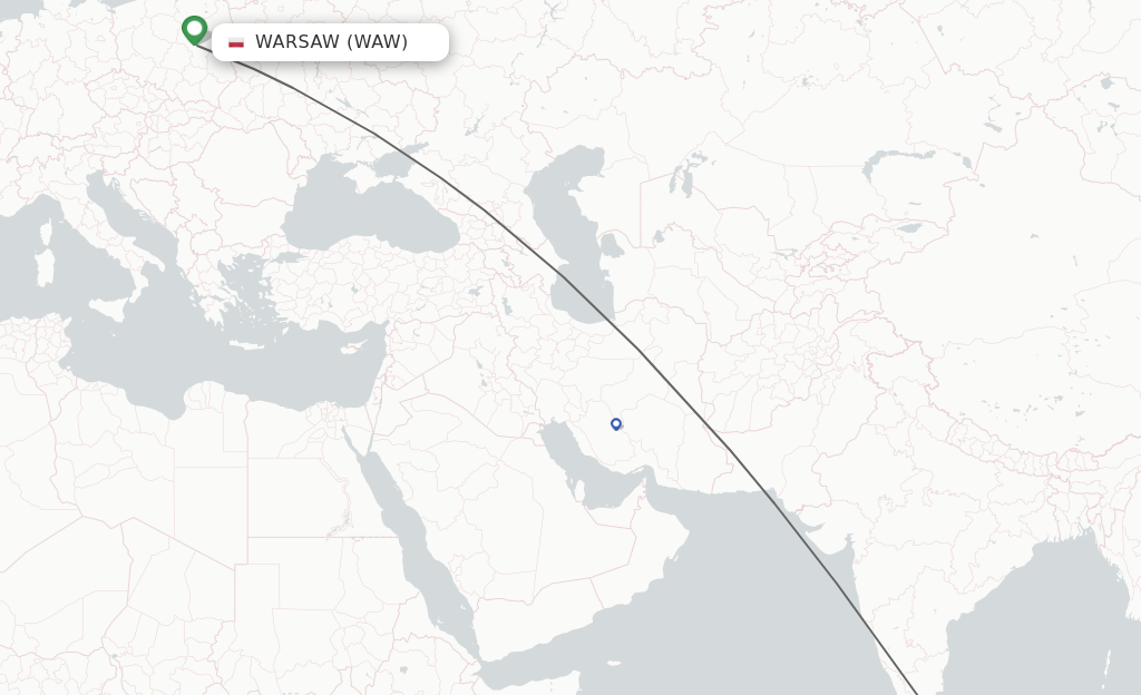 Flights from Warsaw to Colombo route map