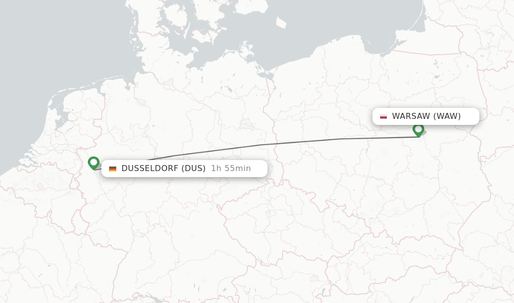 Flights from Warsaw to Dusseldorf route map