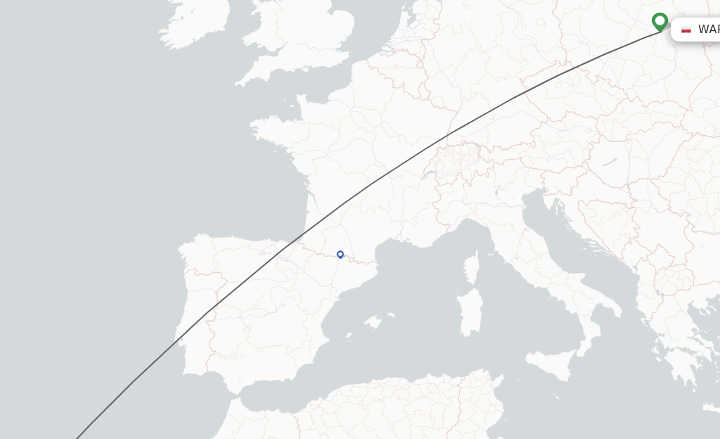 Flights from Warsaw to Funchal route map