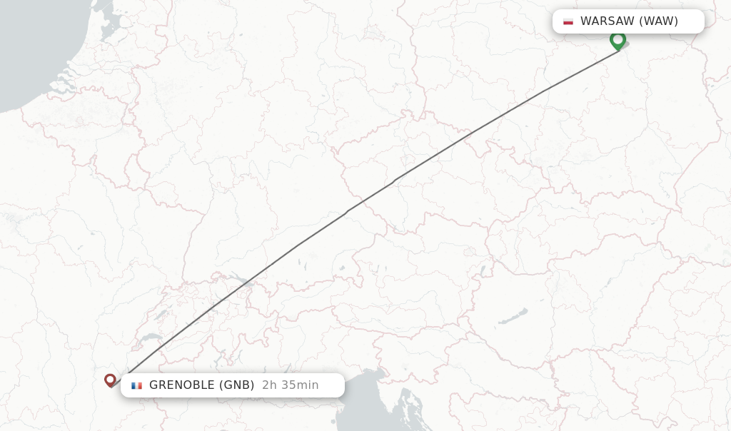 Flights from Warsaw to Grenoble route map