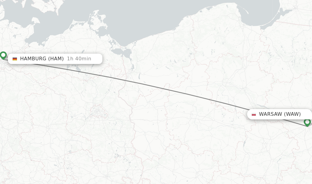 Flights from Warsaw to Hamburg route map