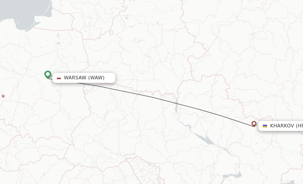 Flights from Warsaw to Kharkov route map
