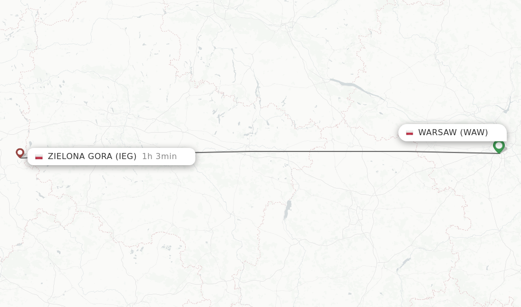 Flights from Warsaw to Zielona Gora route map