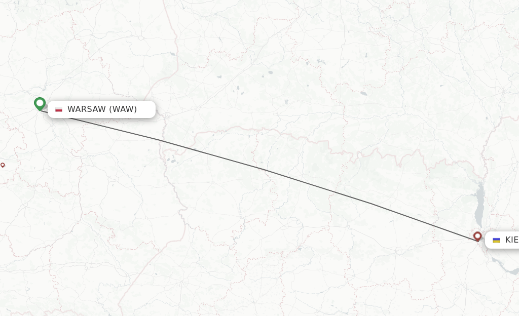 Flights from Warsaw to Kiev route map