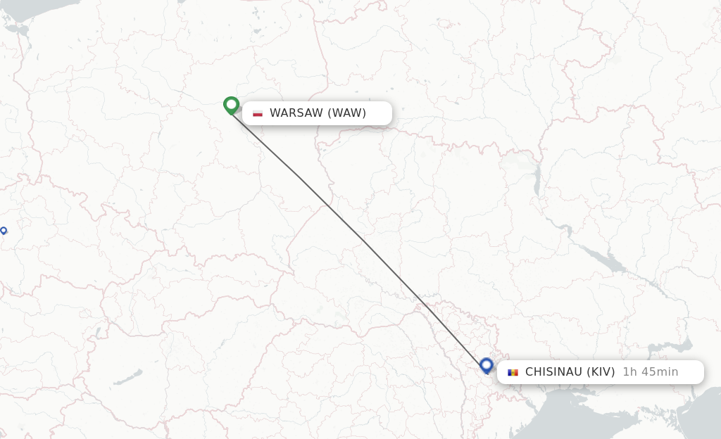 Flights from Warsaw to Chisinau route map