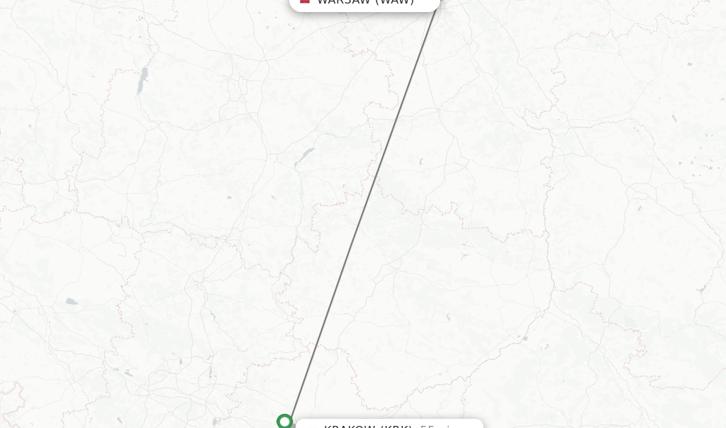 Flights from Warsaw to Krakow route map