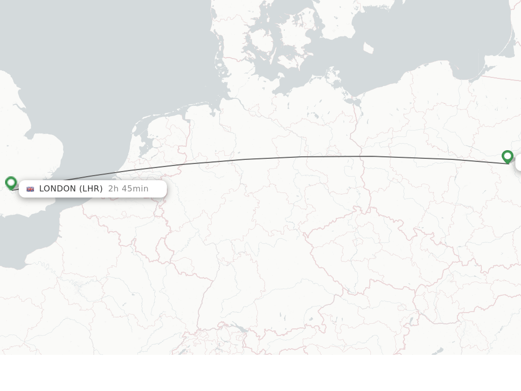 Flights from Warsaw to London route map