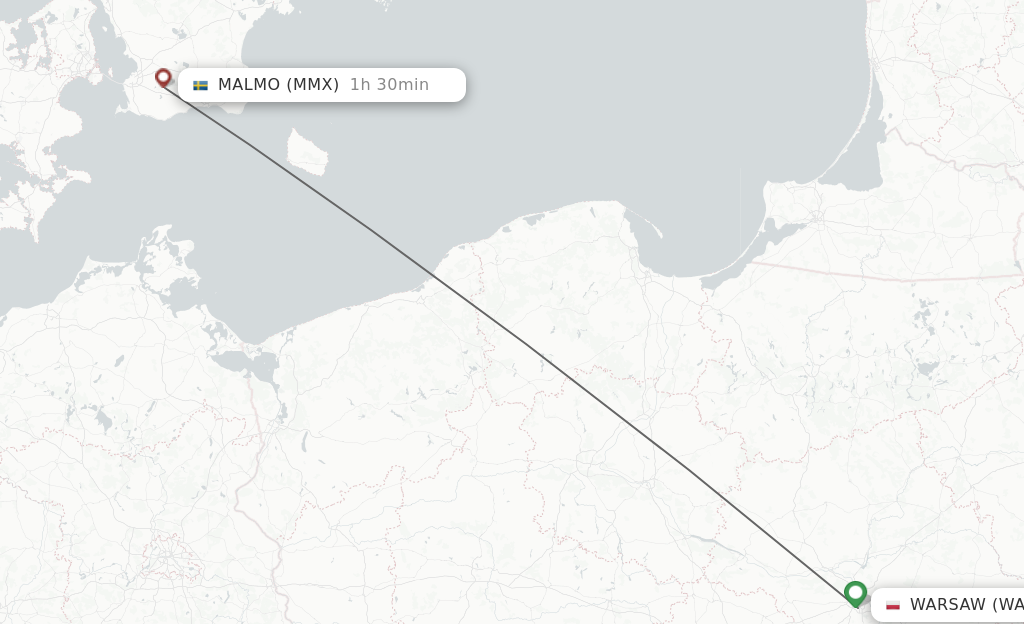 Flights from Warsaw to Malmo route map