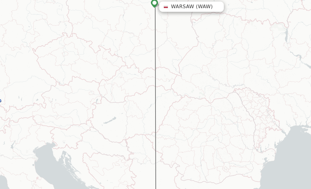 Flights from Warsaw to Pristina route map