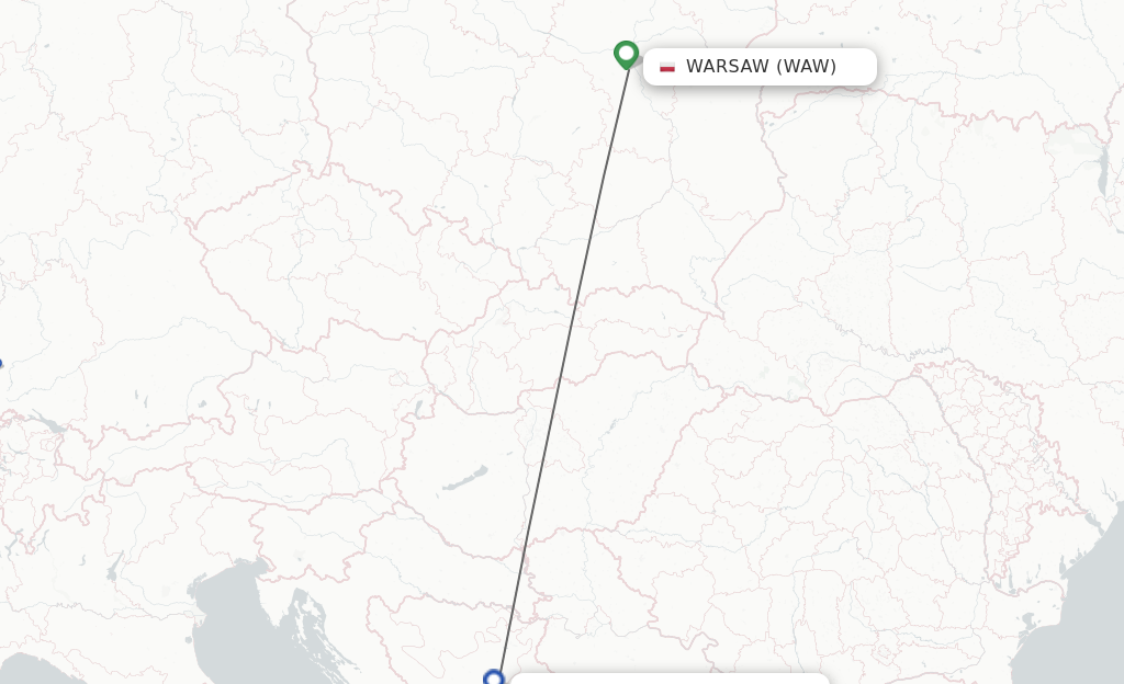Flights from Warsaw to Sarajevo route map