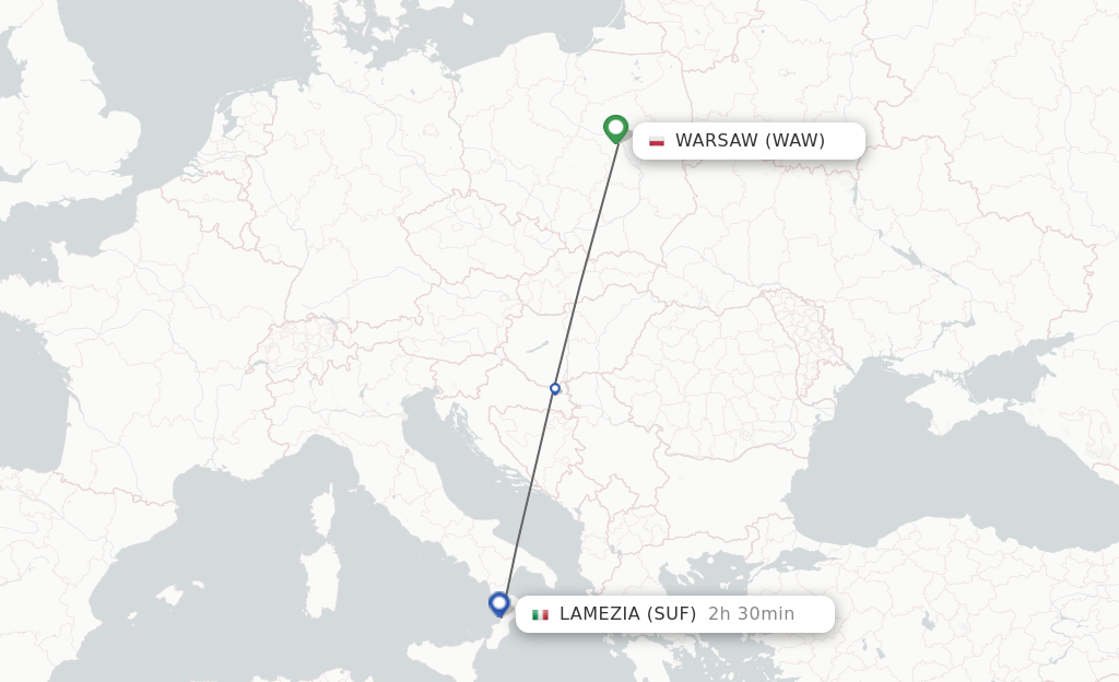 Flights from Warsaw to Lamezia-Terme route map