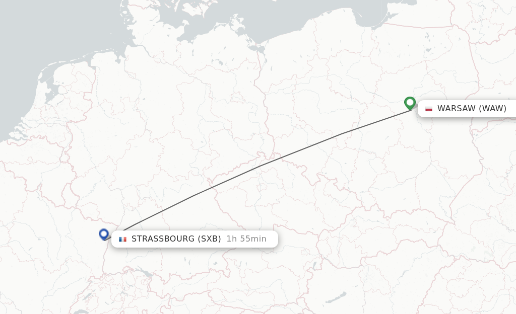 Flights from Warsaw to Strasbourg route map