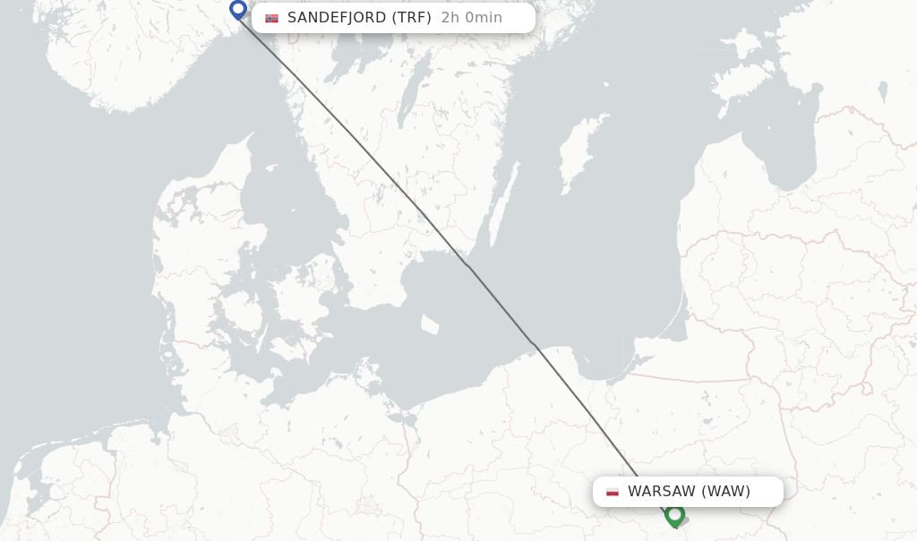 Flights from Warsaw to Sandefjord route map