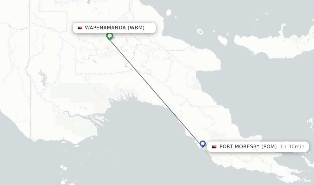 Flights from Wapenamanda to Port Moresby route map