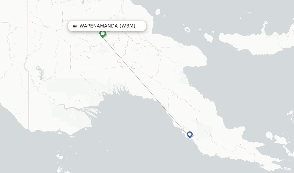 Route map with flights from Wapenamanda with Air Niugini