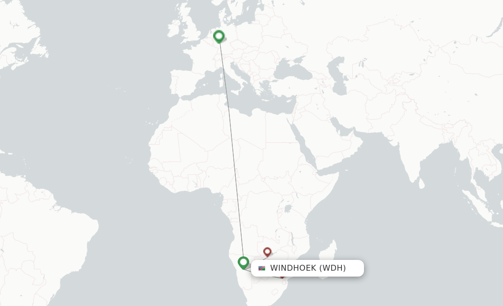 Route map with flights from Windhoek with Discover Airlines