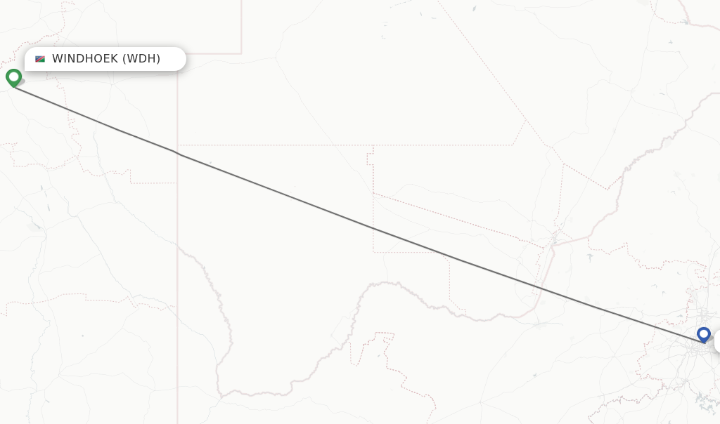 Flights from Windhoek to Johannesburg route map
