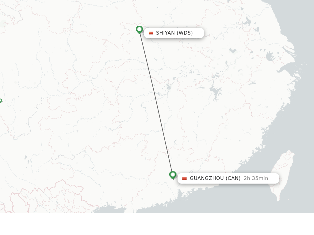 Flights from Shiyan to Guangzhou route map